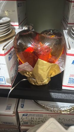Heart-Shaped Art Glass Sculpture with Gold Base