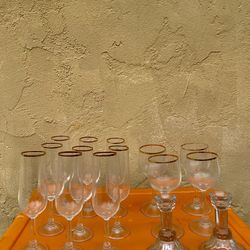 Wine glasses and two candle holders -15 piece set