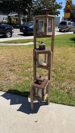 Rustic Wood Candle Lantern Tower Set of 3