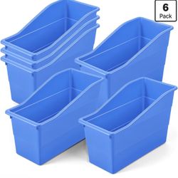 6 Pack Book Bins for Classroom Library, Storage Organizer Bins Holders, 11.4 x 5.5 x 7.4 Inch Durable Plastic Containers for School, Office, Kitchen &