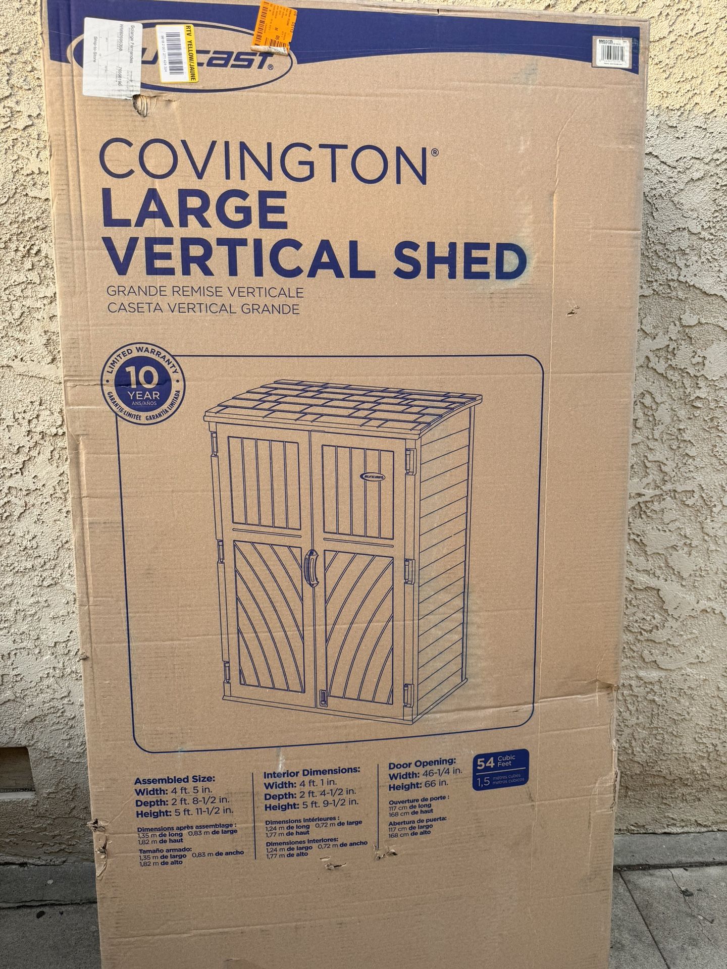 Suncast 53 in. x 32.5 in. x 71.5 in. Covington Large Plastic Vertical Shed