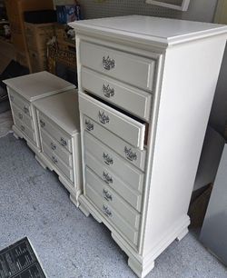Refinished 3-Piece Vintage Bedroom Set - Tall Lingerie Chest & Matching Nightstands