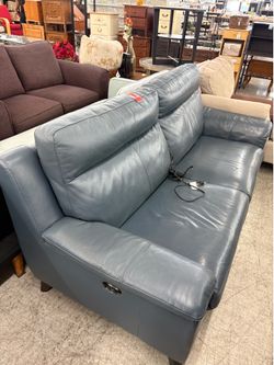 Blue Power Reclining Leather Sofa – Matching Loveseat Available