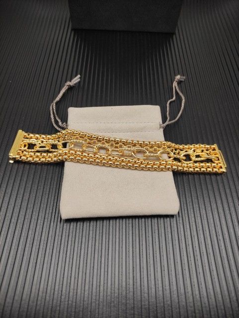 David Yurman Color-blocked Gold 29mm Multi-Chain Bracelet Size 19cm