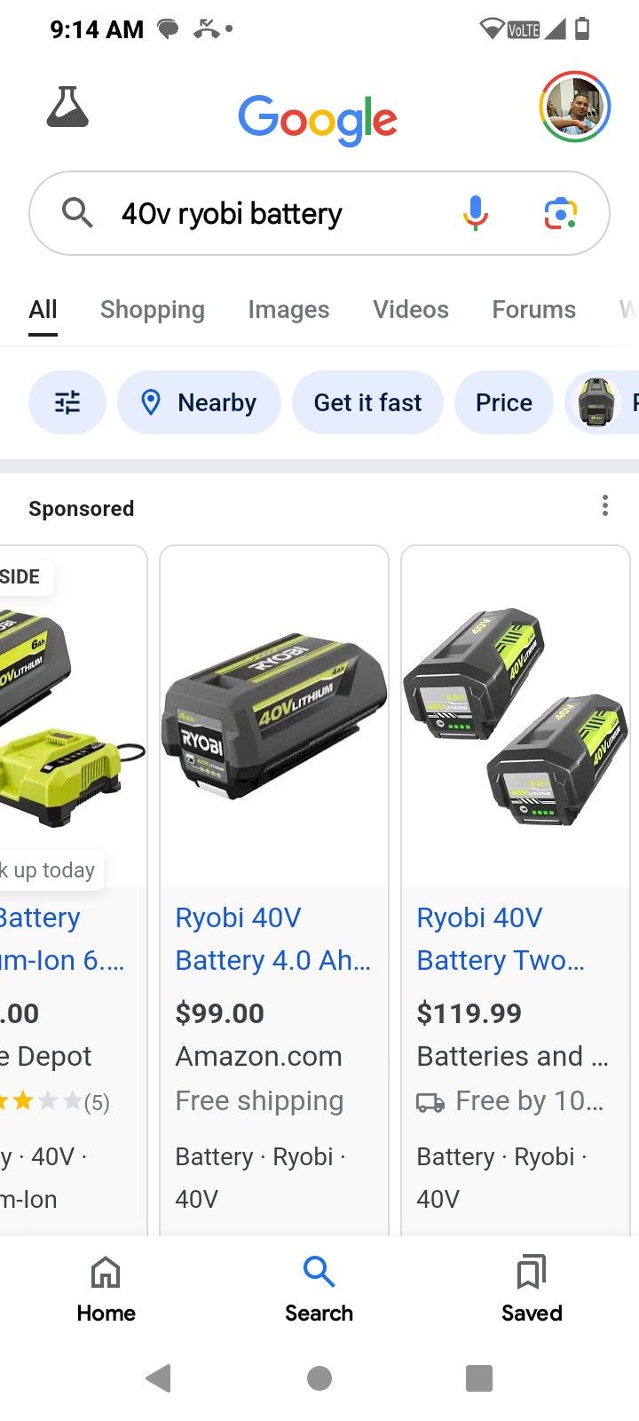 Ryobi 40v. Battery And Charger