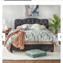 Beautiful Gray Velvet Queen Bed (Mattress Not Included) New In A Box 