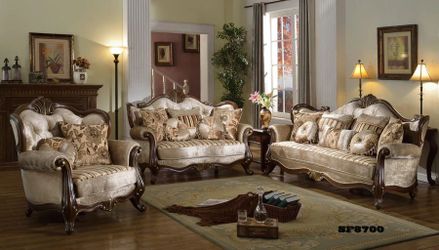 Brand new biege or cream linen traditional 3PCs living set