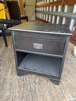 used Dark Finish Bedside Table with Drawer and Open Shelf