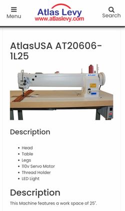 Atlas Levy Sewing machine DOUBLE NEEDLE LONG ARM LU 1560HL25 30 INCH