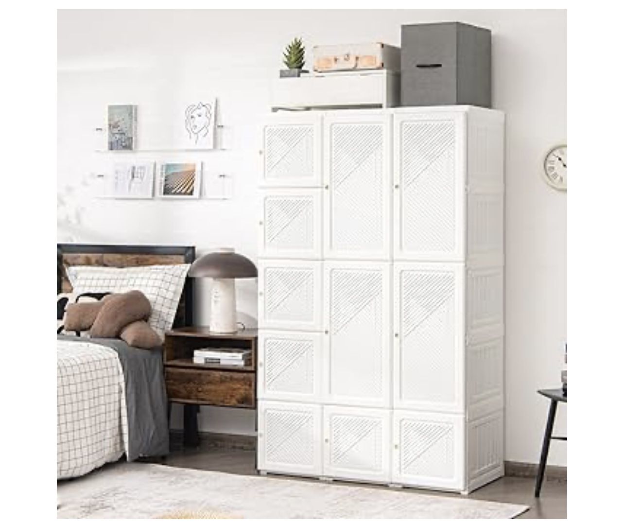 Portable Closet Clothes Foldable Armoire Wardrobe Closet w/10 Cubes Hanging Rods