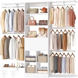 1735b  5FT Closet Organizer System with Wooden Drawers, 60 Inches Walk In Closet System With 5 Hanging Rods, Can Fit 1.58 to 6.8 FT with Reversible Ha