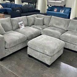 New 99x99 Corduroy Sectional Couch With Ottoman / Free Delivery 