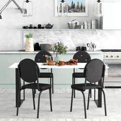 Set of 4 Dining Chairs, Waterproof Faux Leather Bar Stools with Sturdy Metal Legs (Black)