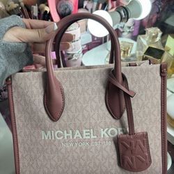 Michael Kors Mirella Small Powder Blush PVC Top Zip Shopper Tote Crossbody Bag