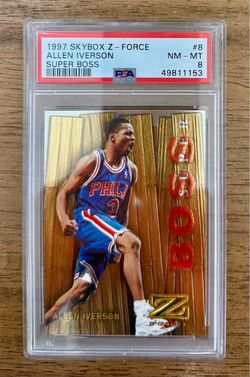 1997-98 Skybox Z-Force ALLEN IVERSON #8 Super Boss Embossed Insert PSA 8 LOW POP