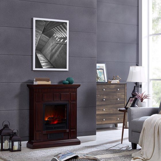 Electric Fireplace Heater with 32 Inch Mantle Dark Cherry Home Living