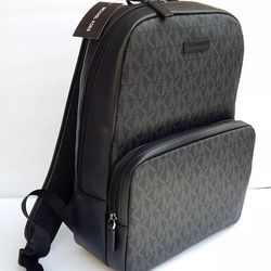 Michael Kors Everett Front Pocket Black Leather Men's Backpack New # 87F2LEVB9B