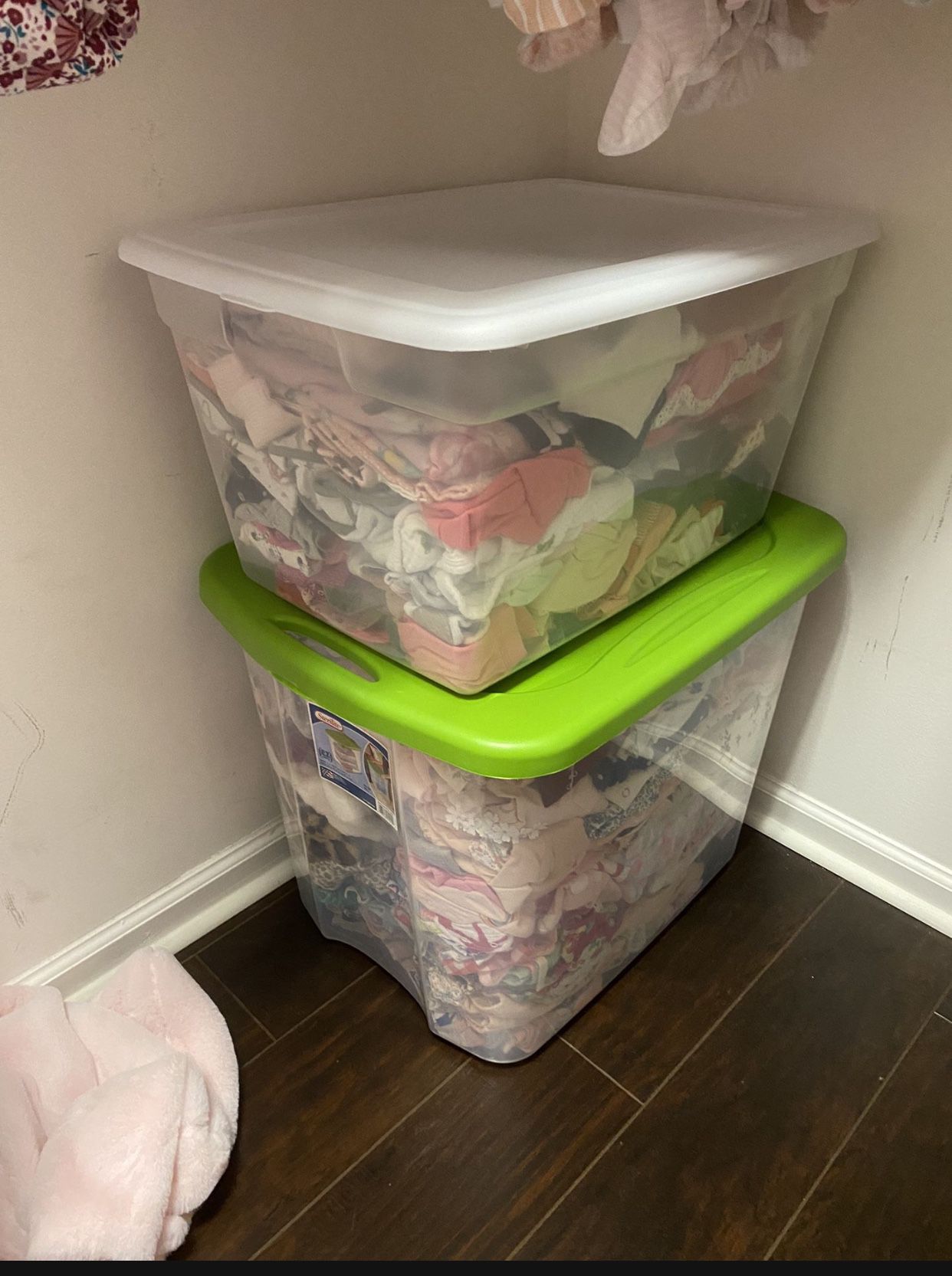 Two Huge Bins Of 0-6 Month ‘like New’ Clothes, Swaddles, Hats Etc. 