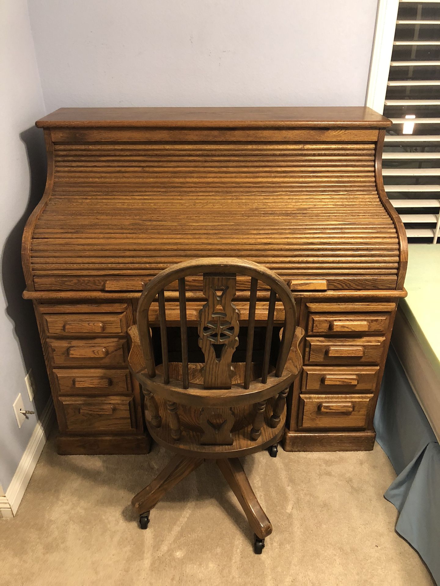 Beautiful Antique oak roll up desk