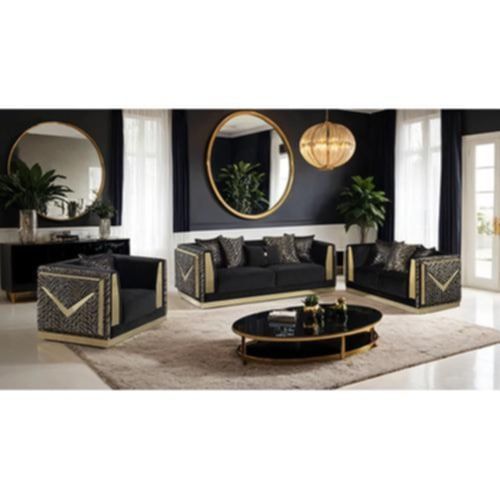 Luxury Black Velvet & Gold Trim Sofa 