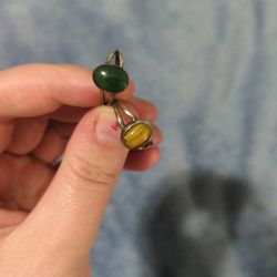 Two Sliver Rings. With Real Tiger Eye And I Think Gaia Stone