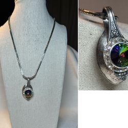 Vintage Spoon Pendant Accented with a Watermelon Rivoli Crystal on a Vintage Chain.