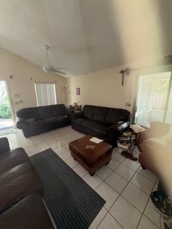 Dark Brown Leather Sofa Set with Ottoman