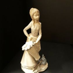 Glossy Lladro NAO Girl With Basket Bundle Figurine