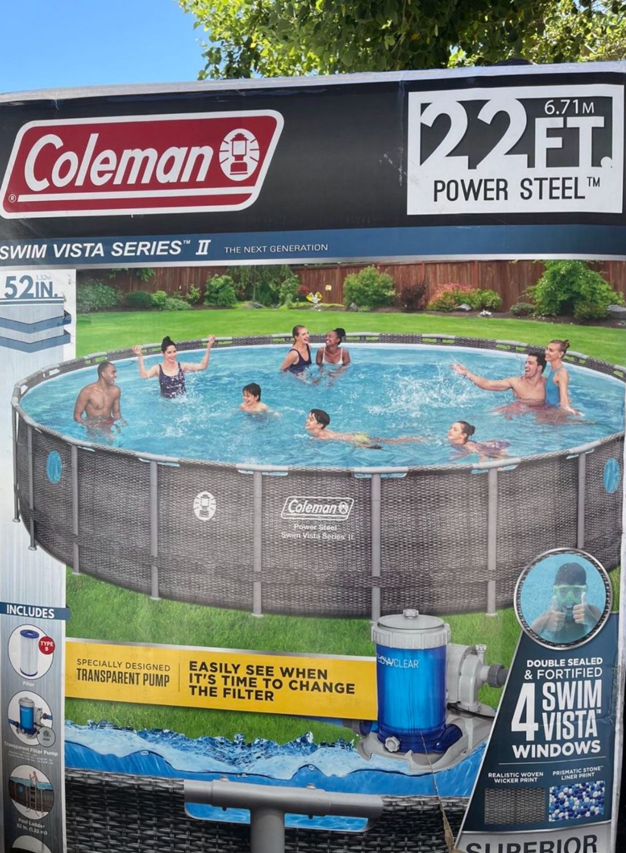 - Tax Free - Pool New 22 Ft Coleman Swimming Pool Alberca Agua With Vistas, Pump, Filter, Pool Cover And Ladder