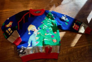 Rare Vintage 1988 Berek Hand-Knit Santa & Tree Sweater 🎅