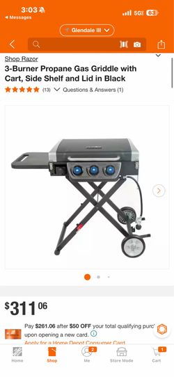 Shop Razor 3-Burner Propane Gas Griddle with Cart, Side Shelf and Lid in Black