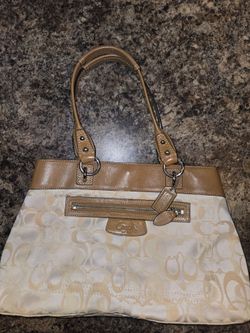 Coach Tan and Cream Shoulder Bag with Signature Design