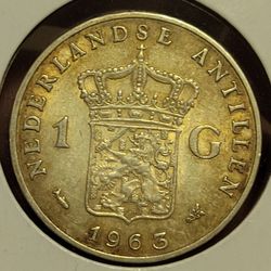 🇳🇱Low Mintage 1963 Netherlands Antilles Queen Juliana Vintage 1 Gulden Silver Coin