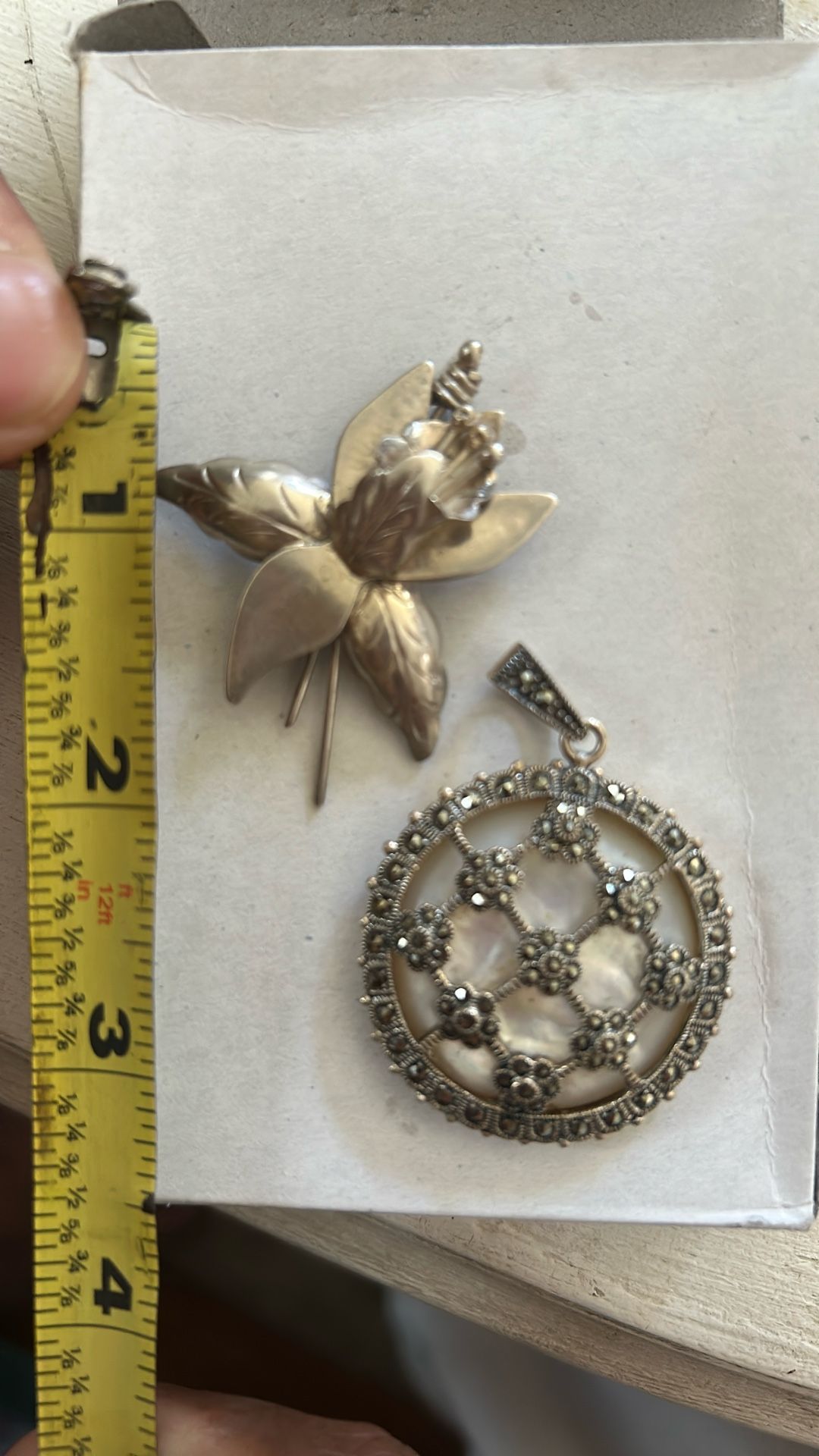 Silver Pin And Mother of Pearl Pendant
