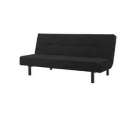 Black sleeper sofa with gray cover and 3 pillows/ sofa cama negro con cobertor gris y 3 almohadas