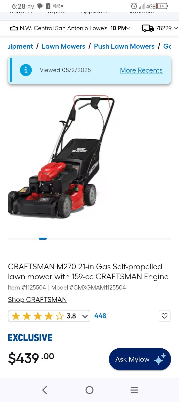 Craftsman M270 Self Propelled Lawnmower