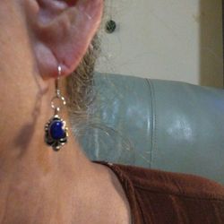 HANDMADE LAPIS LAZULI AND STERLING EARRINGS. 1.77" LONG.*MATCHING NECKLACE AVAILABLE*  (E-17099)