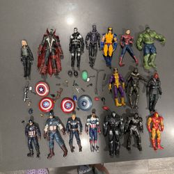 Lot Of 17 W/accessories Mixed Years Marvel/DC Figures