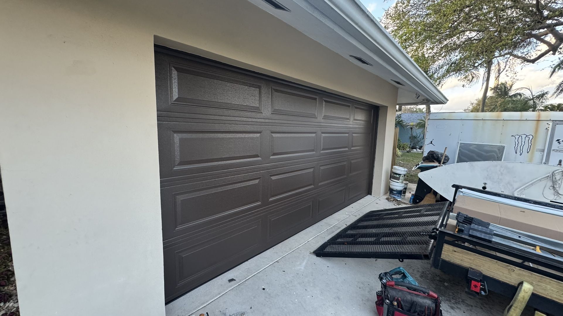 Garage Door 16x7 Brown Long Panel Hurricane Impact