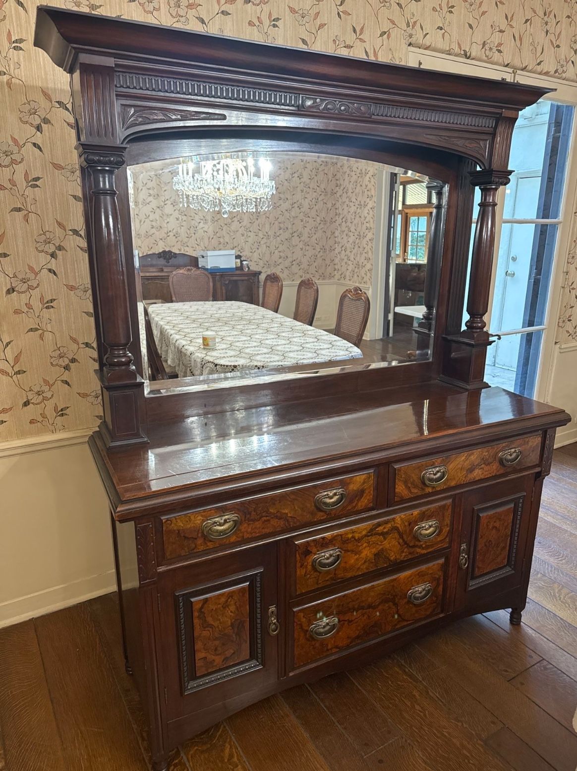 ANTIQUE WOODEN CABINET WITH MIRROR