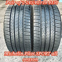 Pair of 2 Michelin Pilot SPORT all season 245/40/r18 ‼️ free instalation and balance ‼️