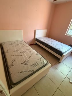 2 Twin size bed frame with 2 mattress and free delivery free installation all new furniture