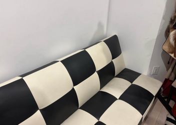 Checkered Black and White Futon Sofa Bed