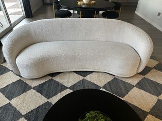 Modern Ivory Bouclé Curved sofa Meridian Cream Contemporary Boucle Fabric Upholstered Sofa couch