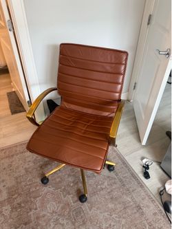Mid-Century Modern Brown Office Chair with Gold Base – $40