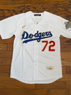 White gold blue Los Angeles dodgers Rojas championship opening day jersey