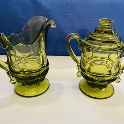 Beautiful Vintage Fostoria Argus Green Creamer/sugar Set