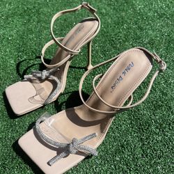 Public Desire Elegant Tan and Silver Heels with Ankle Strap