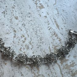 Beautiful Vintage Silver Floral Filigree Style Handcrafted Bracelet 