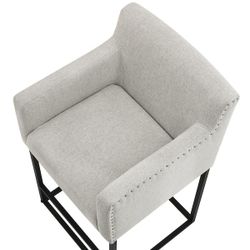 26 in. Light Gray Modern Linen Upholstered Bar Stool Square Metal Frame Counter Bar Stool(set of 3)